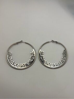 Alpha Kappa Alpha "AKA" Silver Hoop Earrings  (2.5")